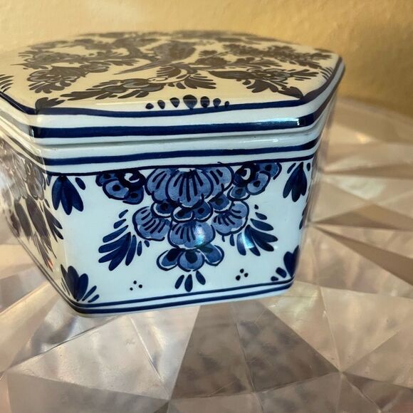 Dieft Blauw Blue and White Bird Vintage Trinket Box Hand Painted Made inHolland - Picture 6 of 15